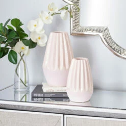 Outlet 🌟 Studio 350 Pink Ceramic Contemporary Vase (Set Of 2) - 6 X 7 X 11 ❤️