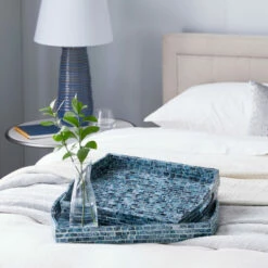 Discount ❤️ Studio 350 Blue Wood Coastal Tray (Set Of 2) - 20 X 14 X 2 🤩