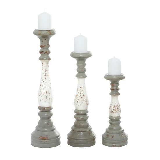 Cheap 🧨 Studio 350 Wood Farmhouse Candle Holder (Set Of 3) - S/3 20", 16", 12"H Grey 🧨 - Image 2