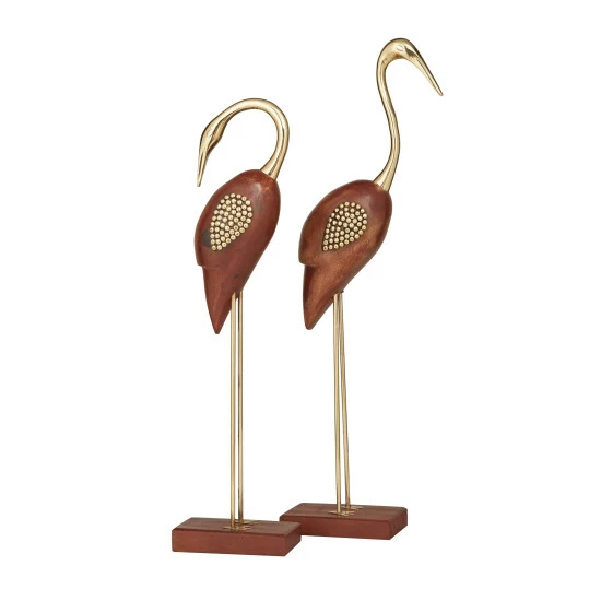 Outlet ❤️ Studio 350 Brown Wood Natural Birds Sculpture (Set Of 2) - S/2 20", 18"H 🥰 - Image 2