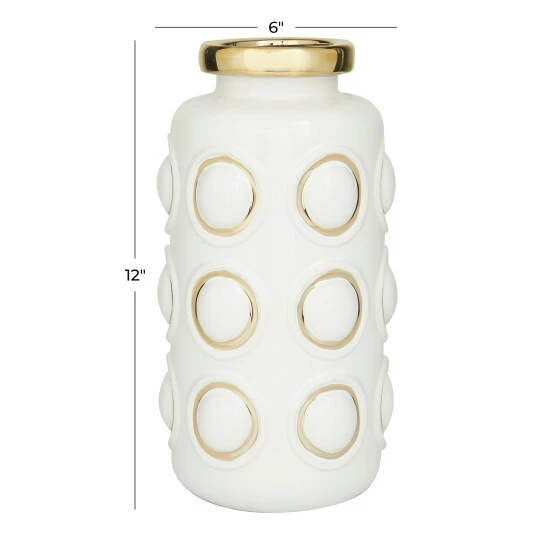 Deals ⌛ Studio 350 White And Gold Circles Stoneware Glam Contemporary Vase 😉 - Image 2