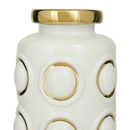 Deals ⌛ Studio 350 White And Gold Circles Stoneware Glam Contemporary Vase 😉 - Image 3