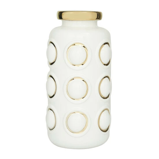 Deals ⌛ Studio 350 White And Gold Circles Stoneware Glam Contemporary Vase 😉 - Image 4