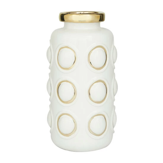 Deals ⌛ Studio 350 White And Gold Circles Stoneware Glam Contemporary Vase 😉 - Image 5