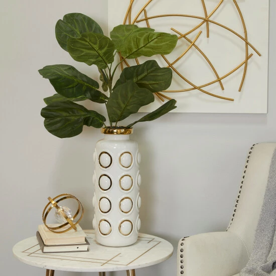 Deals ⌛ Studio 350 White And Gold Circles Stoneware Glam Contemporary Vase 😉 - Image 6