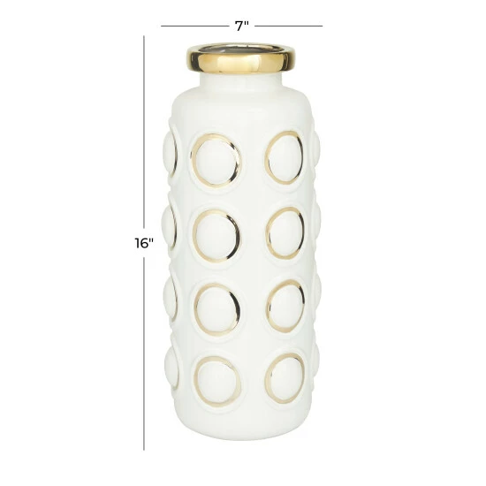 Deals ⌛ Studio 350 White And Gold Circles Stoneware Glam Contemporary Vase 😉 - Image 8