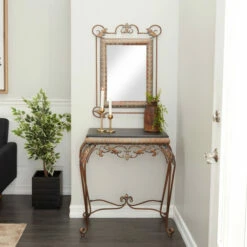 Outlet 🎉 Studio 350 Bronze Iron Traditional Console Table With Mirror (Set Of 2) - 23 X 1 X 32 🥰