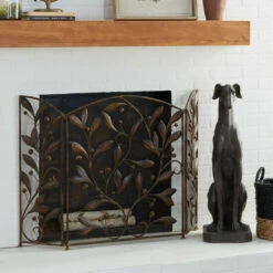 Deals 🔔 Studio 350 Brown Iron Eclectic Wood Fireplace Screen Floral 30 X 45 - 30 X 45 🧨