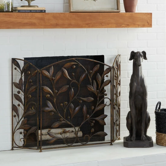 Deals ๐ Studio 350 Brown Iron Eclectic Wood Fireplace Screen Floral 30 X 45 - 30 X 45 ๐งจ