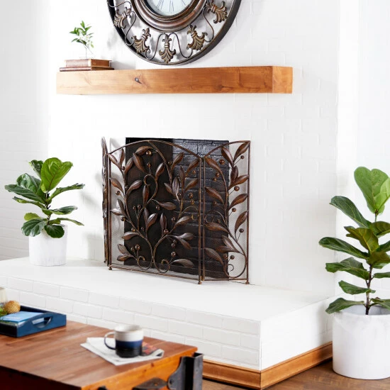 Deals ๐ Studio 350 Brown Iron Eclectic Wood Fireplace Screen Floral 30 X 45 - 30 X 45 ๐งจ - Image 4