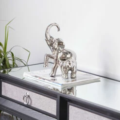 Brand new ๐ฅ Studio 350 Silver Ceramic Eclectic Sculpture Elephant 11 X 7 X 6 - 7 X 6 X 11 ๐