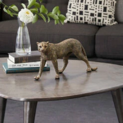 Brand new ⭐ Studio 350 Gold Polystone Contemporary Sculpture Leopard 8 X 16 X 4 - 16 X 4 X 8 🎁