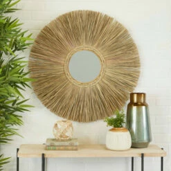 Best reviews of 🎉 Studio 350 Brown Reed Bohemian Wall Mirror - 32 X 32 X 2 ⭐