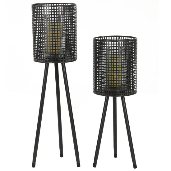 Coupon 👍 Studio 350 Tall Cylindrical Black Mesh Metal Candle Holders On Tripod Bases Set Of 2: 8 X 24 8 X 30 - 8 X 8 X 30 Gold 👏