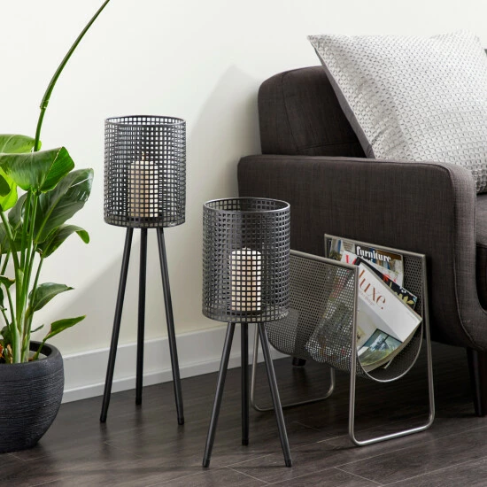 Coupon 👍 Studio 350 Tall Cylindrical Black Mesh Metal Candle Holders On Tripod Bases Set Of 2: 8 X 24 8 X 30 - 8 X 8 X 30 Gold 👏 - Image 2