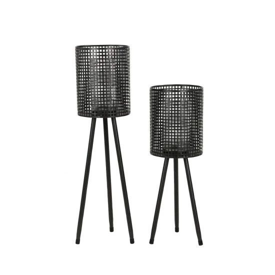 Coupon 👍 Studio 350 Tall Cylindrical Black Mesh Metal Candle Holders On Tripod Bases Set Of 2: 8 X 24 8 X 30 - 8 X 8 X 30 Gold 👏 - Image 3