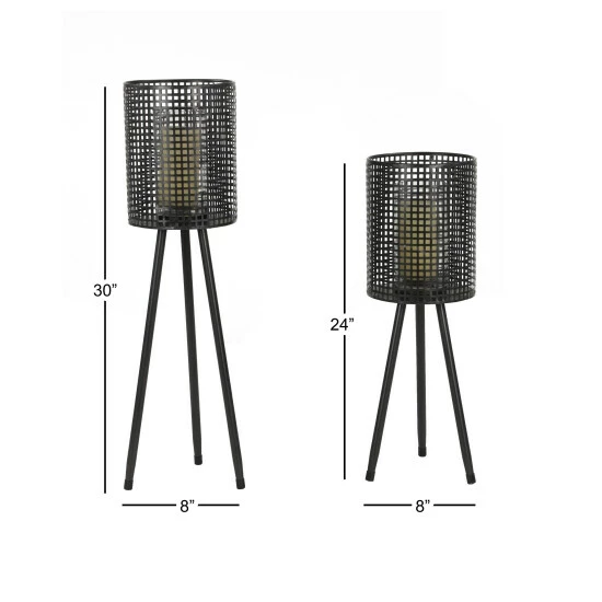 Coupon 👍 Studio 350 Tall Cylindrical Black Mesh Metal Candle Holders On Tripod Bases Set Of 2: 8 X 24 8 X 30 - 8 X 8 X 30 Gold 👏 - Image 5