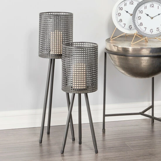 Coupon 👍 Studio 350 Tall Cylindrical Black Mesh Metal Candle Holders On Tripod Bases Set Of 2: 8 X 24 8 X 30 - 8 X 8 X 30 Gold 👏 - Image 6