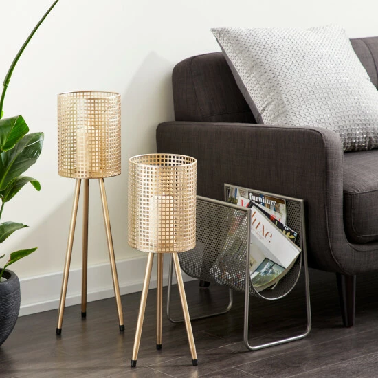 Coupon 👍 Studio 350 Tall Cylindrical Black Mesh Metal Candle Holders On Tripod Bases Set Of 2: 8 X 24 8 X 30 - 8 X 8 X 30 Gold 👏 - Image 8