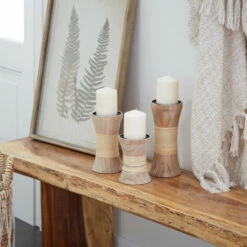 Best Pirce ⌛ Studio 350 Brown Pine Natural Candle Holder (Set Of 3) - 4 X 4 X 10 🎉