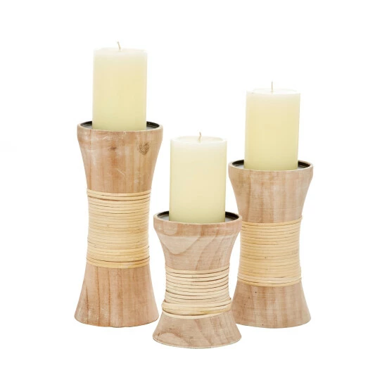 Best Pirce ⌛ Studio 350 Brown Pine Natural Candle Holder (Set Of 3) - 4 X 4 X 10 🎉 - Image 2