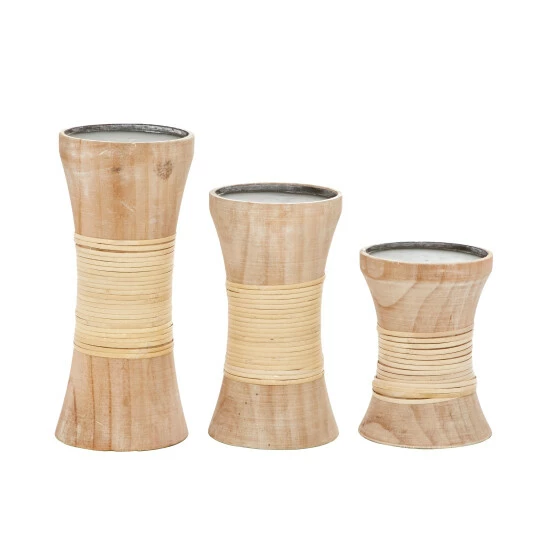 Best Pirce ⌛ Studio 350 Brown Pine Natural Candle Holder (Set Of 3) - 4 X 4 X 10 🎉 - Image 3