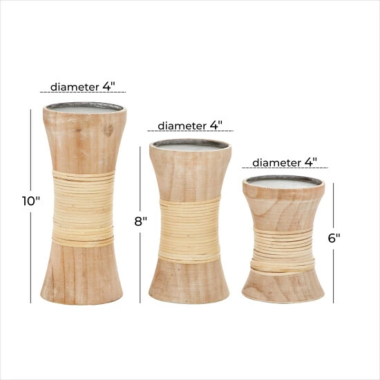 Best Pirce ⌛ Studio 350 Brown Pine Natural Candle Holder (Set Of 3) - 4 X 4 X 10 🎉 - Image 5