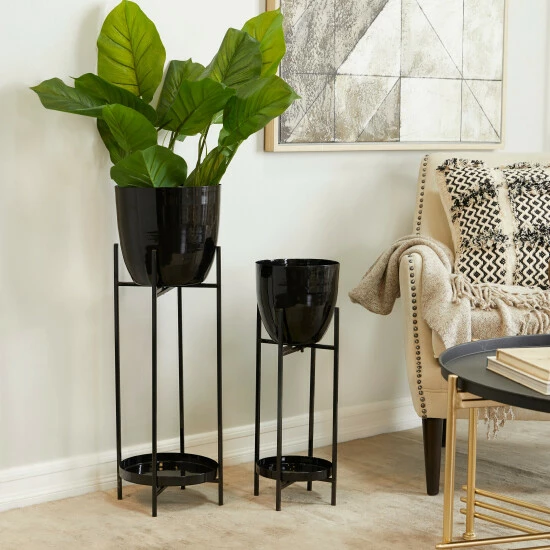 Flash Sale 😍 Studio 350 Metal Modern Planter ( Set Of 2) - S/2 32", 24"H Black 🥰 - Image 8