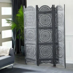 New ⭐ Studio 350 Large Black Wood Carved Room Divider 60" X 72" - 60 X 1 X 72 🌟