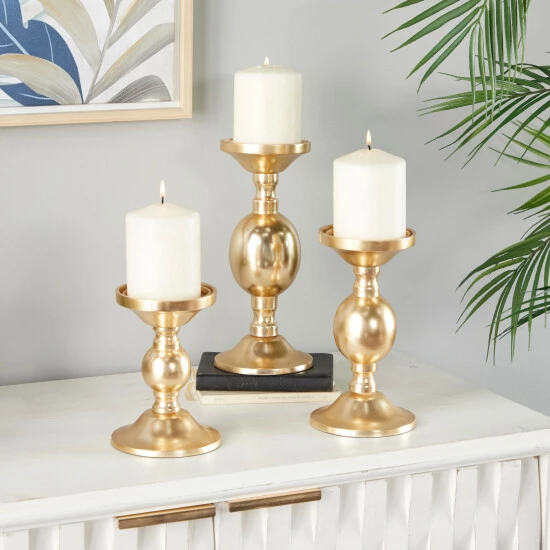 Best Sale ⭐ Studio 350 Aluminum Transitional Candle Holders Set Of 3 - S/3 10", 8", 6"H Gold 🤩