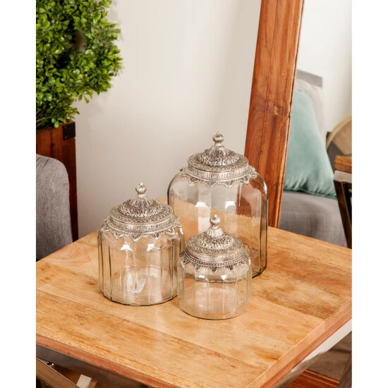 Cheap 😍 Studio 350 Clear Glass Traditional Decorative Jar (Set Of 3) 🌟