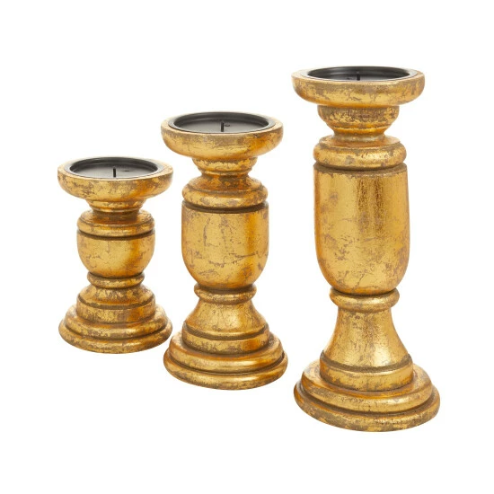 Best reviews of 💯 Studio 350 Wood Traditional Candle Holders 10 X 4 X 4 (Set Of 3) - S/3 10", 8", 6"H Gold 💯 - Image 3