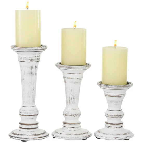 Outlet 🤩 Studio 350 White Wood Country Cottage Candle Holder (Set Of 3) - S/3 6", 8", 10"H 💯 - Image 2