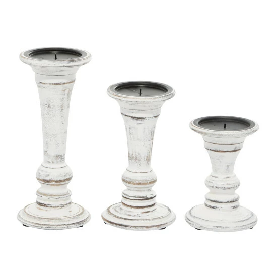 Outlet 🤩 Studio 350 White Wood Country Cottage Candle Holder (Set Of 3) - S/3 6", 8", 10"H 💯 - Image 3