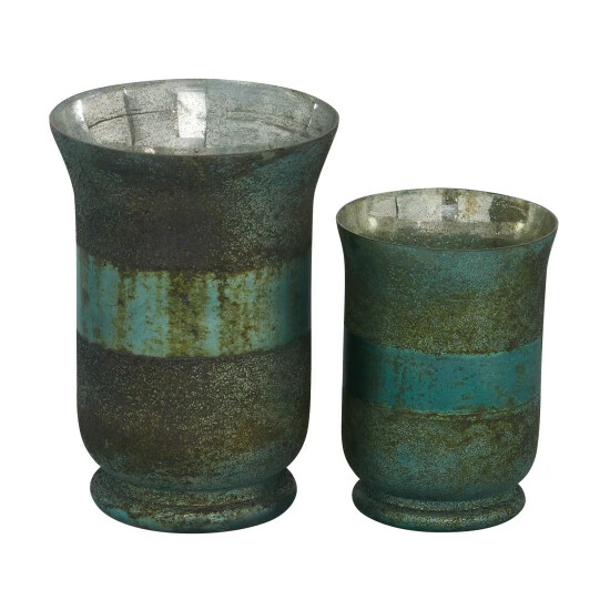 Wholesale ⌛ Studio 350 Green Glass Rustic Candle Holder (Set Of 2) - S/2 7.75", 10.5"H ✔️ - Image 3