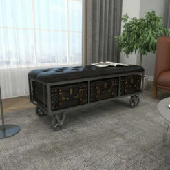 Buy ⌛ Studio 350 Black Wood Industrial Storage Bench 19 X 47 X 16 ⭐