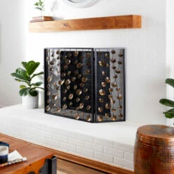 Discount 🧨 Studio 350 Gold Iron Modern Wood Fireplace Screen 32 X 56 X 1 - 56 X 1 X 32 👍