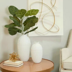 Flash Sale โจ Studio 350 Stoneware Modern Vase (Set Of 2) White ๐