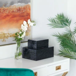 Hot Sale 👍 Studio 350 Shell Contemporary Box (Set Of 2) - S/2 12", 8"W Balck/white 🛒