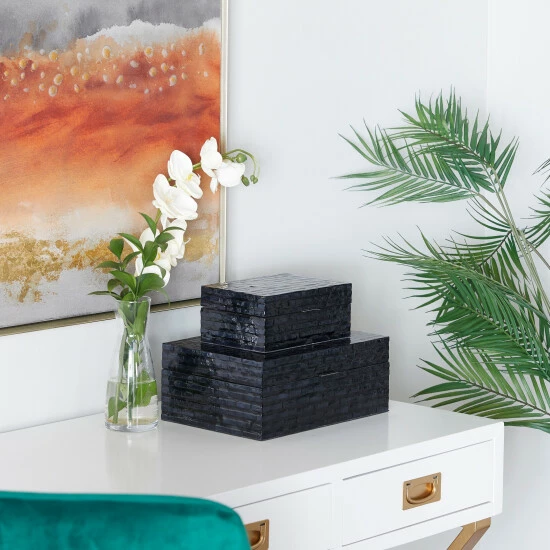 Hot Sale 👍 Studio 350 Shell Contemporary Box (Set Of 2) - S/2 12", 8"W Balck/white 🛒