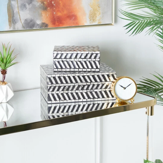 Hot Sale 👍 Studio 350 Shell Contemporary Box (Set Of 2) - S/2 12", 8"W Balck/white 🛒 - Image 8