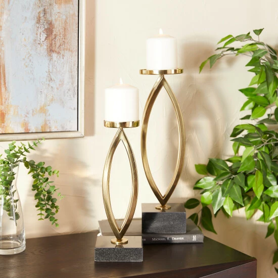 Best Pirce ❤️ Studio 350 Stainless Steel Contemporary Candle Holder (Set Of 2) Gold 🎉 - Image 8