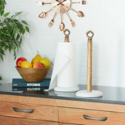 Coupon 🛒 Studio 350 White Marble Traditional Paper Towel Holder - 6 X 6 X 15 😍