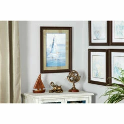 Cheapest 🧨 Studio 350 Blue Coastal Decor Sailboat Painting Print In A Rectangular Brown Wood Frame 17.5 X 23.5 - 18 X 2 X 24 🛒