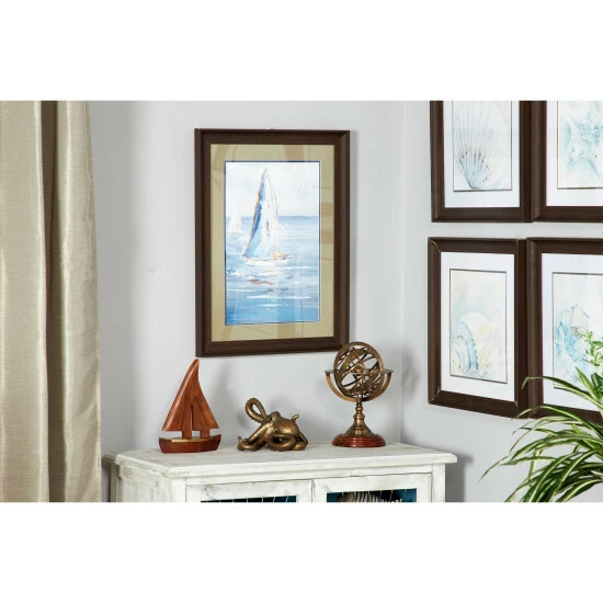 Cheapest ๐งจ Studio 350 Blue Coastal Decor Sailboat Painting Print In A Rectangular Brown Wood Frame 17.5 X 23.5 - 18 X 2 X 24 ๐