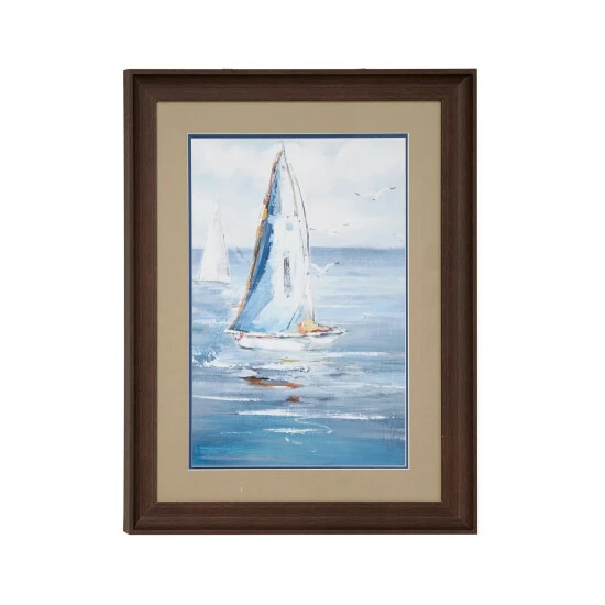 Cheapest ๐งจ Studio 350 Blue Coastal Decor Sailboat Painting Print In A Rectangular Brown Wood Frame 17.5 X 23.5 - 18 X 2 X 24 ๐ - Image 2