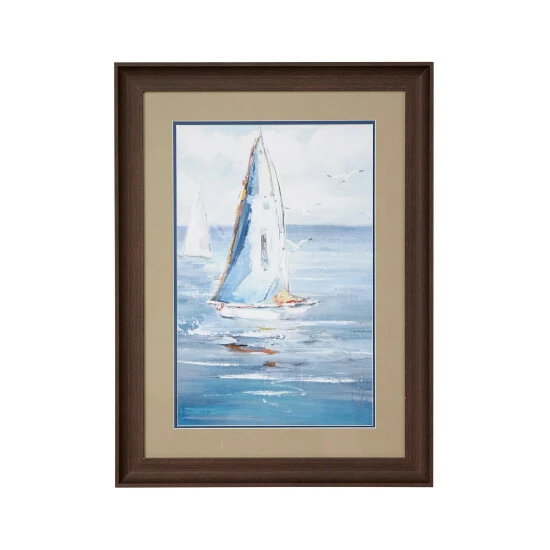 Cheapest ๐งจ Studio 350 Blue Coastal Decor Sailboat Painting Print In A Rectangular Brown Wood Frame 17.5 X 23.5 - 18 X 2 X 24 ๐ - Image 3