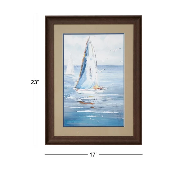 Cheapest ๐งจ Studio 350 Blue Coastal Decor Sailboat Painting Print In A Rectangular Brown Wood Frame 17.5 X 23.5 - 18 X 2 X 24 ๐ - Image 6