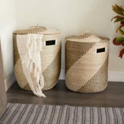 Flash Sale 😀 Studio 350 Brown Sea Grass Contemporary Storage Basket (Set Of 2) - 16 X 18 X 24 Round 😍