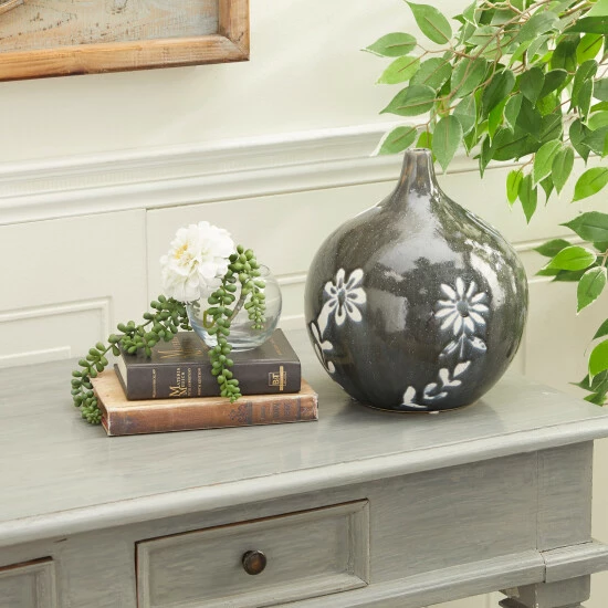 Deals ❤️ Studio 350 Black Ceramic Modern Vase 10 X 9 X 9 - 9 X 9 X 10Round ❤️